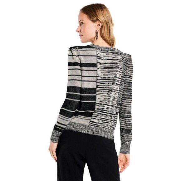 Nic + Zoe Mixed Musings Knit Crewneck Sweater in Black Multi Women's Size M - Picture 4 of 12